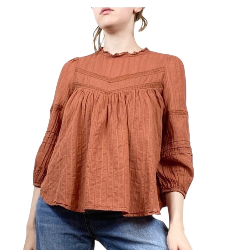 Universal Thread Prairie Top XL Peasant Fall Boho Lace Ruffles Puff Sleeves